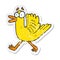 A creative retro distressed sticker of a cartoon flapping duck