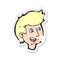 A creative retro distressed sticker of a cartoon happy boy face