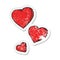 A creative retro distressed sticker of a cartoon hearts