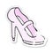 A creative retro distressed sticker of a cartoon high heeled shoe