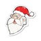 A creative retro distressed sticker of a cartoon jolly santa claus face