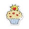 A creative retro distressed sticker of a cartoon love heart cupcake