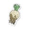 A creative retro distressed sticker of a cartoon muddy turnip