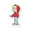 A creative retro distressed sticker of a cartoon pointing teenager