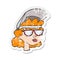 A creative retro distressed sticker of a cartoon woman with welding mask and glasses