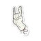 A creative retro distressed sticker of a cartoon zombie hand making rock symbol