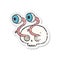 A creative retro distressed sticker of a gross cartoon eyeball skull