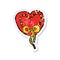 A creative retro distressed sticker of a stitched heart cartoon