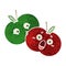 A creative retro illustration style cartoon pair of apples