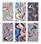 Creative ripple vertical backgrounds set in Hippie style. Wavy psychedelic patterns for brochures, cards, posters