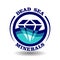 Creative round logo Dead Sea Minerals with crystal diamond cartoon icon ocean wave circle symbol, clear marine water mineral salt