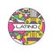 Creative round-shaped logo for Latino festival. Music folk celebration. Abstract emblem with guitar. Line art with