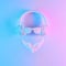 Creative Santa Claus portrait with headphones and hipster glasses in vibrant gradient holographic neon colors.