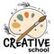 Creative school, drawing and painting classes colors
