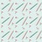 Creative seamless pattern with office supplies, pink and green colored pens and metal paper clips