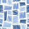 Creative seamless pattern with rough blue brush strokes on white background. Cool artistic backdrop with paint traces