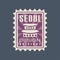 Creative Seoul city postmark with Gyeongbokgung Palace. South Korea landmark icon with caption. Travel concept. Flat