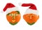 Creative set of food concept. Few  funny portraits of a Santa Clauses from vegetables and fruits