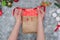 Creative and simple house-shaped paper Christmas gift wrapping. Step by step instruction. Step 9 - thread the tape through the