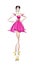 Creative sketch of a fashionable beautiful girl with very long legs in a bright pink dress