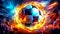 creative soccer ball in a colorful explosion of fire energy and movement, sports performance, made with Generative AI