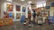 Creative space. Senior painter holding a palette. creates in his studio