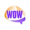 Creative speech bubble with text Wow . Message showing surprise. Icon in gradient purple and orange color. Vector design