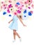 Creative spring composition. Dancing girl and flowers splash