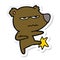 A creative sticker of a angry bear cartoon kicking