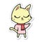 A creative sticker of a calm cartoon cat wearing scarf