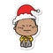 A creative sticker cartoon of a annoyed old lady wearing santa hat