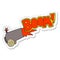 A creative sticker of a cartoon cannon firing