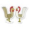 A creative sticker of a cartoon chickens