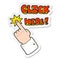 A creative sticker of a cartoon click here sign with finger