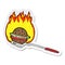 A creative sticker of a cartoon cooking burger