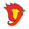 A creative sticker of a cartoon flaming hot chilli pepper