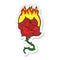 A creative sticker of a cartoon flaming rose tattoo