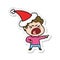 A creative sticker cartoon of a furious man wearing santa hat