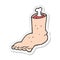 A creative sticker of a cartoon severed foot