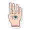 A creative sticker of a cartoon spooky hand with eyeball