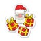 A creative sticker of a cartoon tired santa claus face with presents