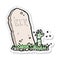 A creative sticker of a cartoon zombie rising from grave