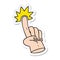 A creative sticker of a pointing finger quirky hand drawn cartoon