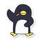 A creative sticker of a quirky hand drawn cartoon penguin
