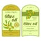 Creative stickers for olive oil with green olives. Vector labels used for advertising organic olive products.