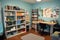 creative and stimulating home school environment with books, art supplies, and technological tools