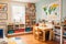 creative and stimulating home school environment with books, art supplies, and technological tools