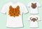 Creative stylized animal heads in ethnic linear style. T-shirt design.