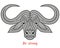 Creative stylized bull head in ethnic boho style. Animal background