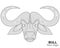 Creative stylized bull head in ethnic linear style. Animal background